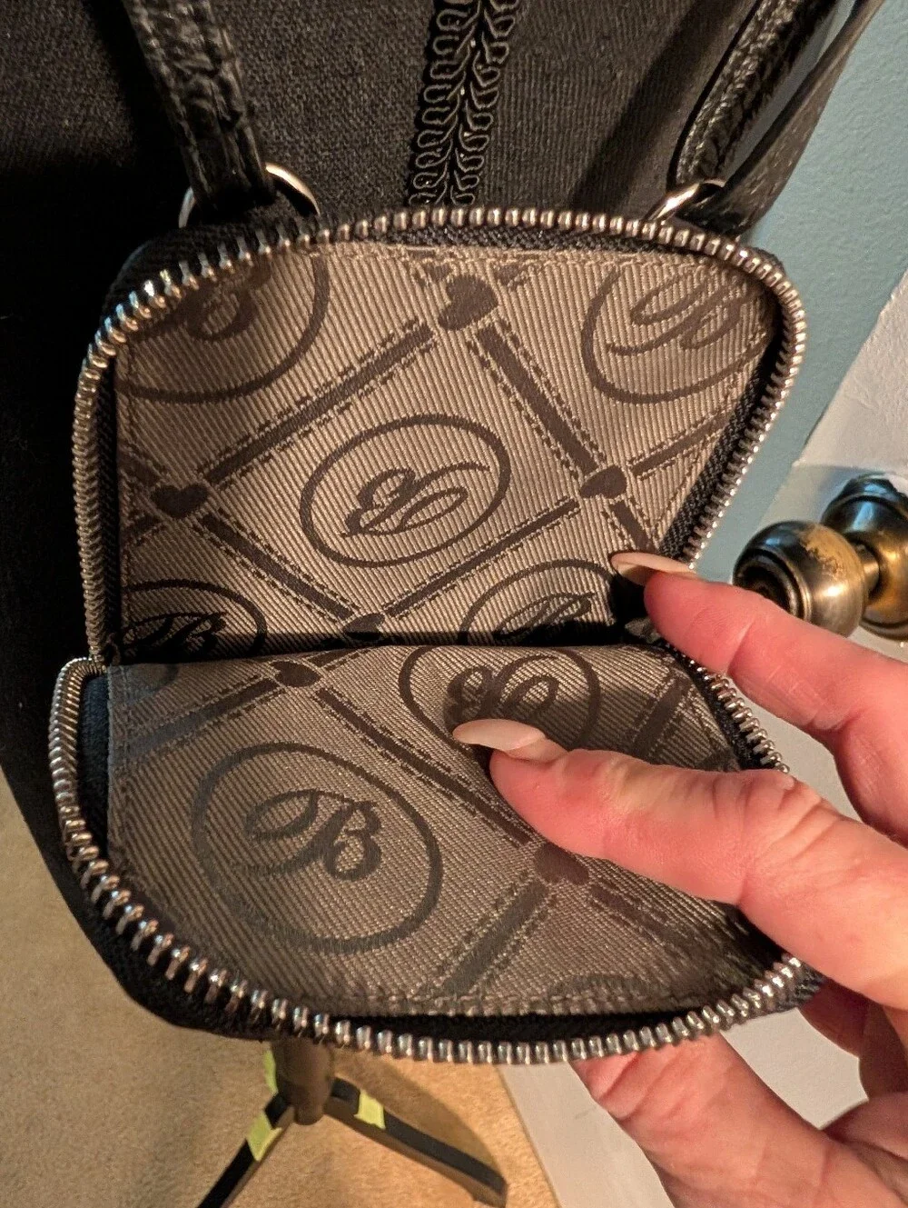 Brighton Black Leather Crossbody Phone Bag - Quilted Medallion Design